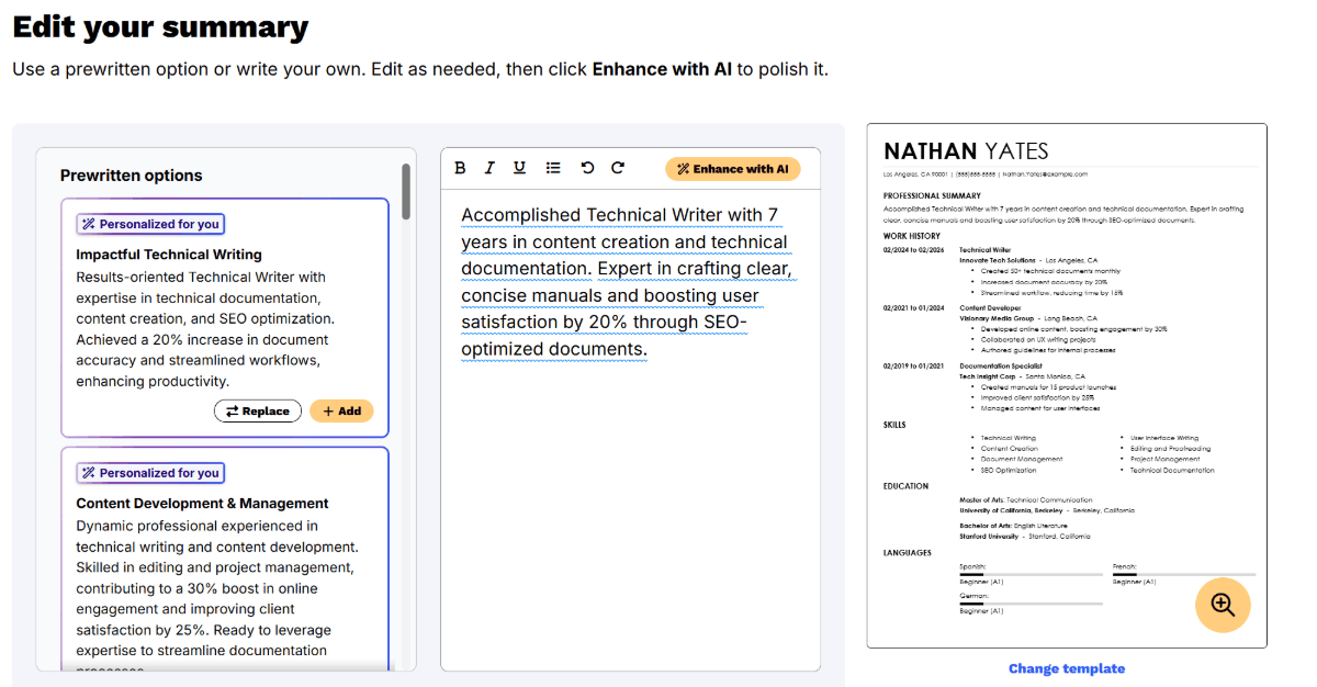 Screenshot of the Resume Now AI Resume Builder Screenshot of the Resume Now AI Resume Builder