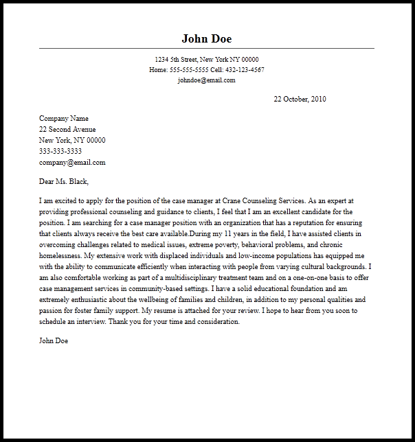 Case Manager Cover Letter Sample [Skills & Writing Guide]