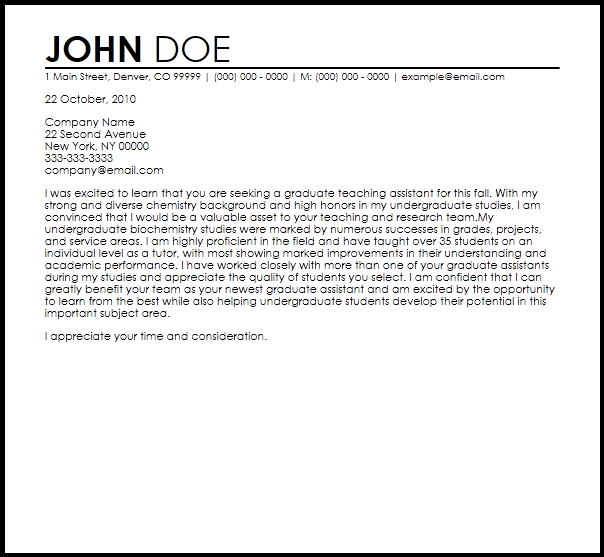 Free Graduate Assistant Cover Letter Templates