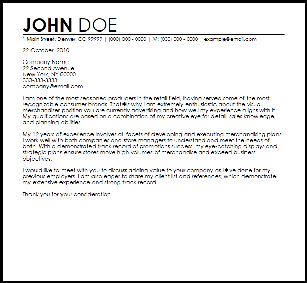 Free Visual Merchandiser Cover Letter Templates