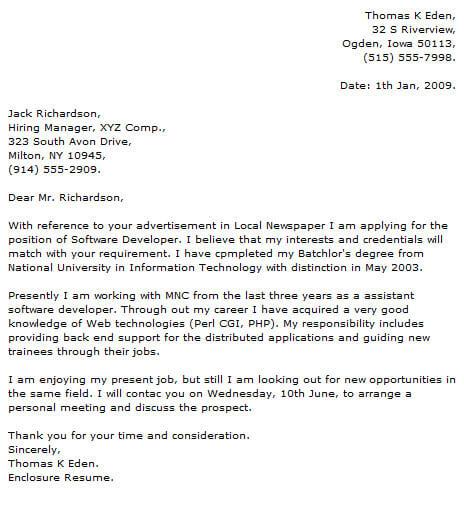 cover letter student programmer