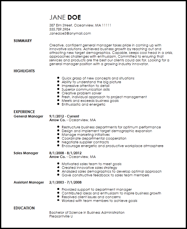 Creative General Manager Resume Example Guide