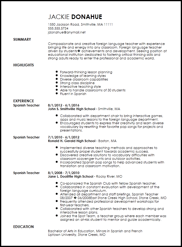 Creative Foreign Language Teacher Resume Template