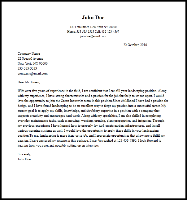 cover letter for landscape architect job