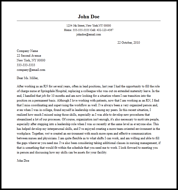 Professional Charge Nurse Cover Letter Sample  Writing Guide