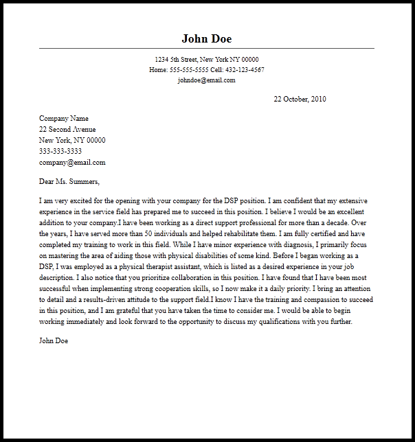 Professional DSP Cover Letter Example  Writing Guide
