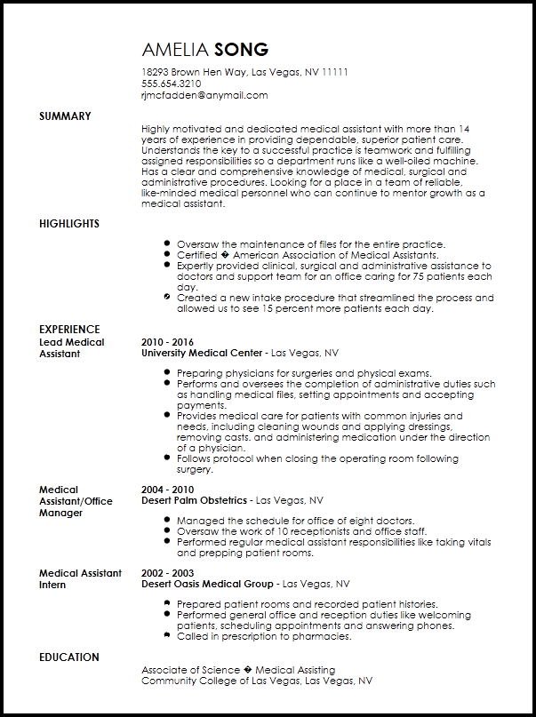 Medical Assistant Resume Templates