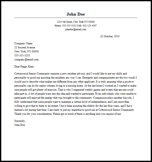 Professional Resident Assistant Cover Letter Sample  Writing Guide