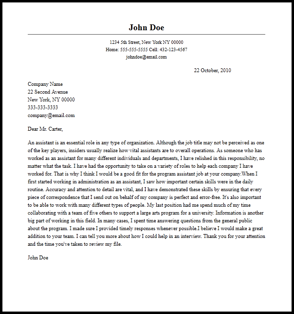 Professional Program Assistant Cover Letter Sample  Writing Guide
