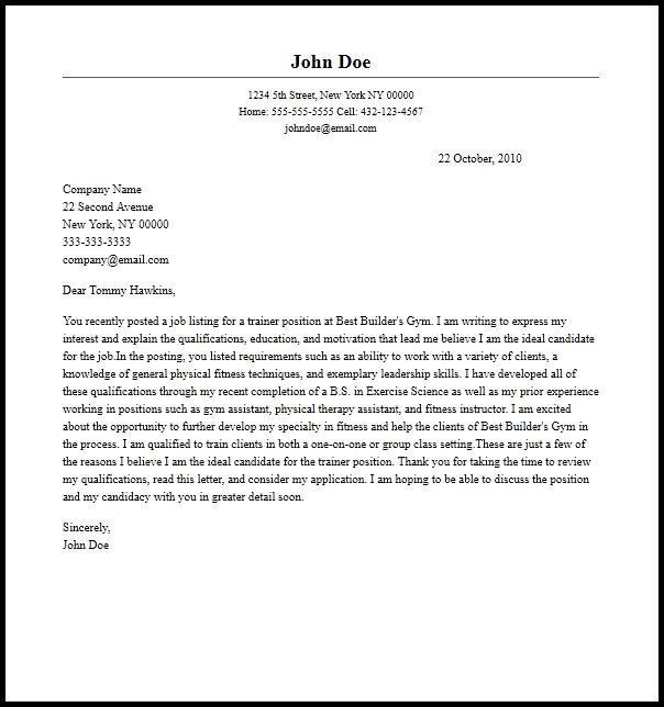 Professional Trainer Cover Letter Sample  Writing Guide