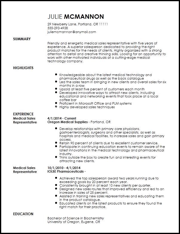 Free Contemporary Medical Sales Representative Resume ...