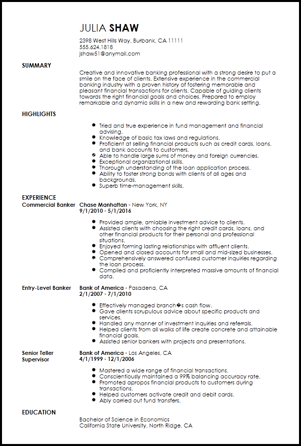 Free Creative Banking Resume Template | Resume-Now