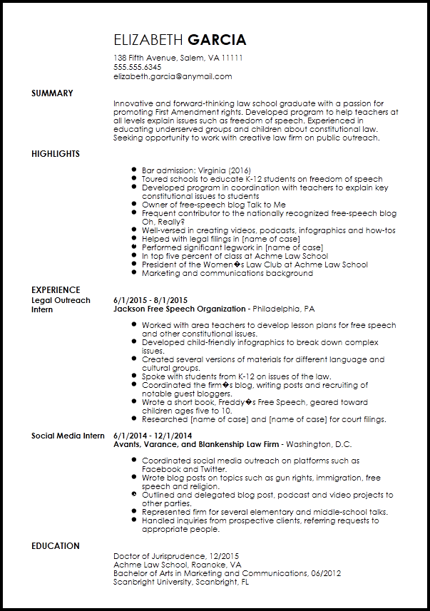 Free Creative Legal Internship Resume Template | Resume-Now