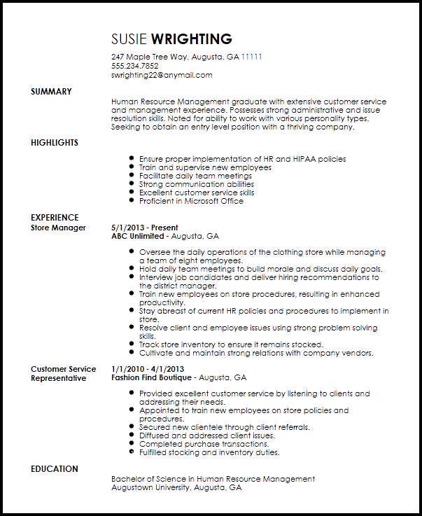 entry level recruiter resume sample