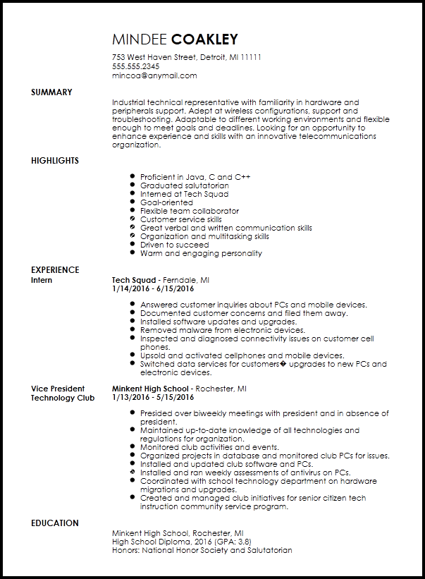 it support resume entry level