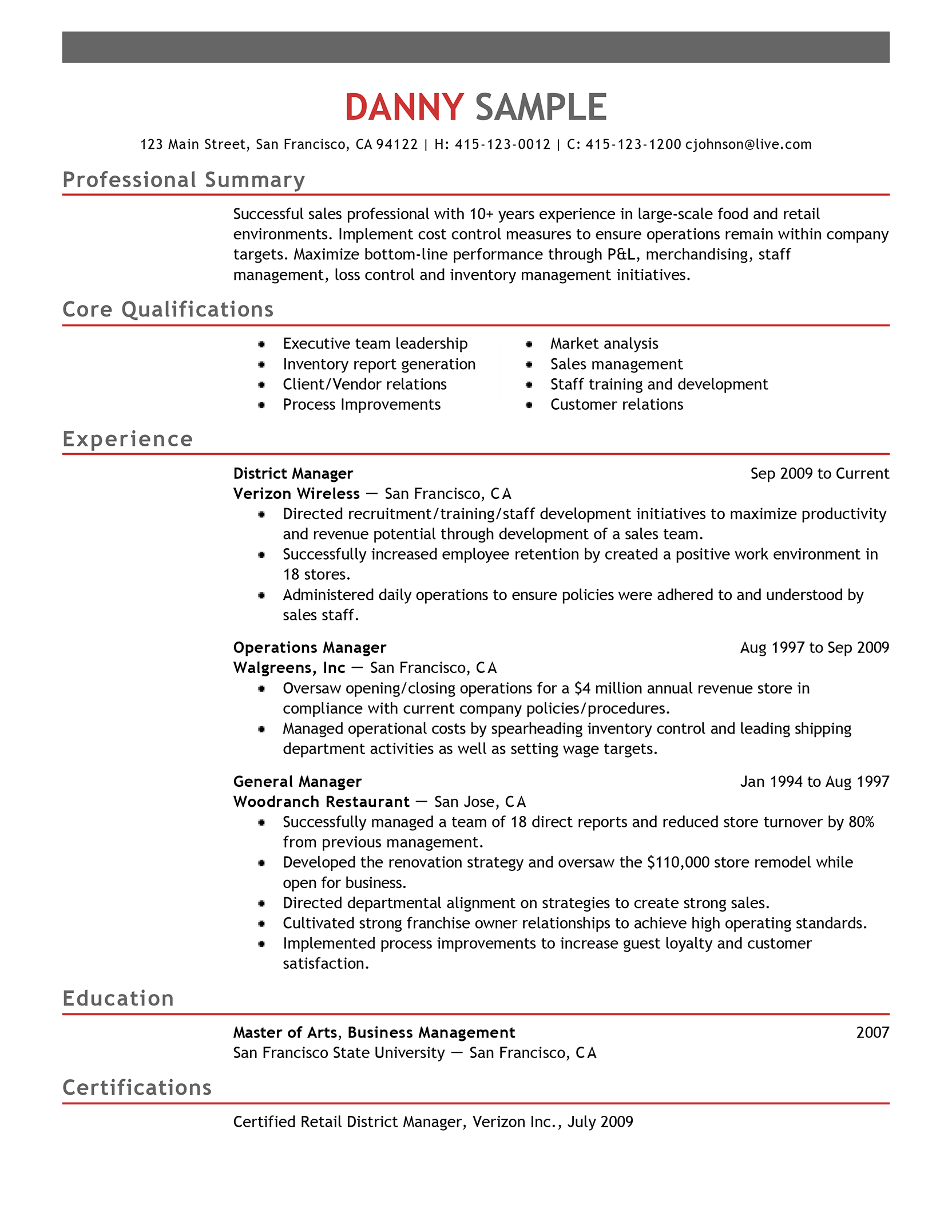 verizon wireless resume sample