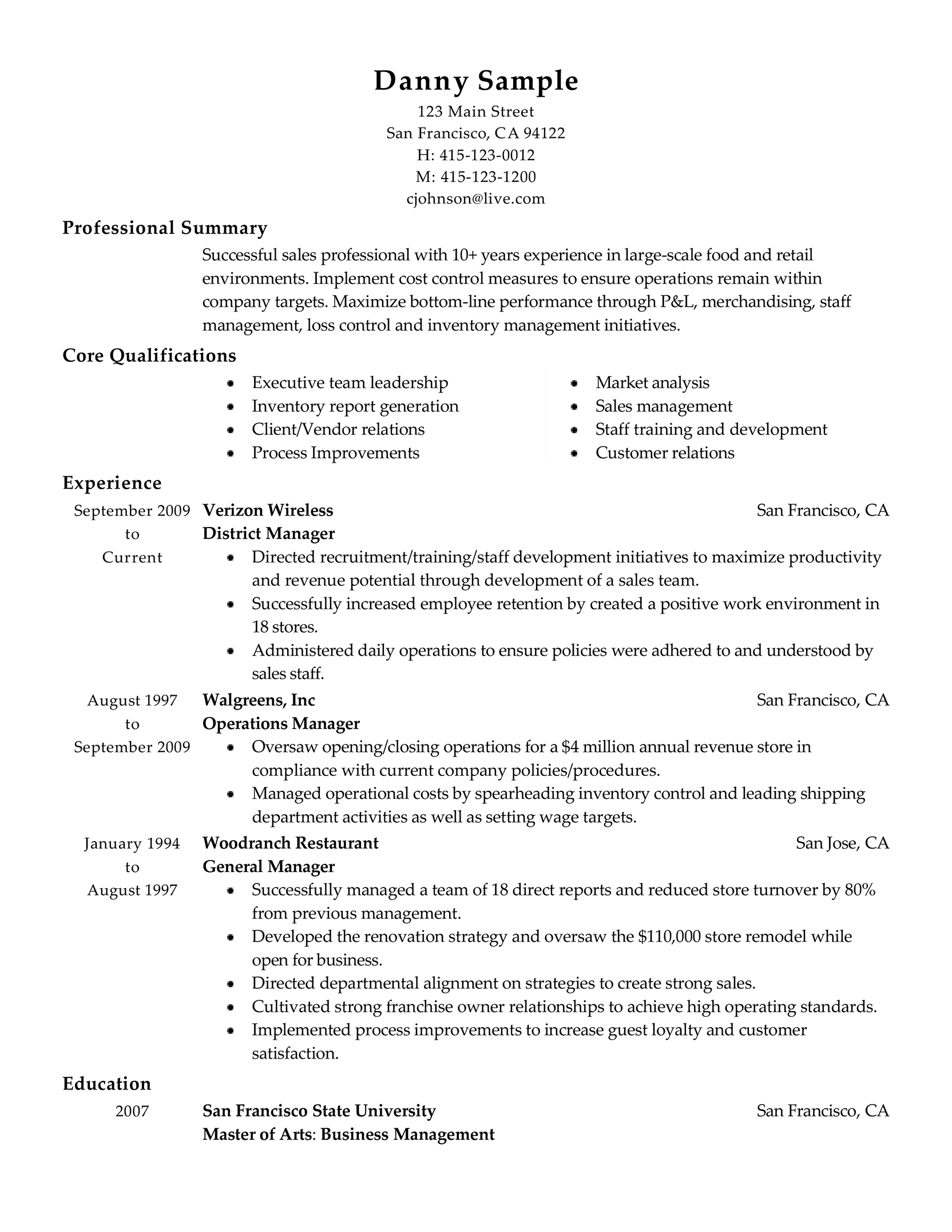 traditional resume layout