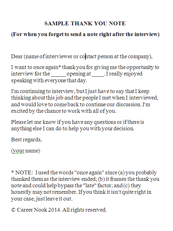 What If You Forgot To Send A Thank You Note After Your Job Interview Sample