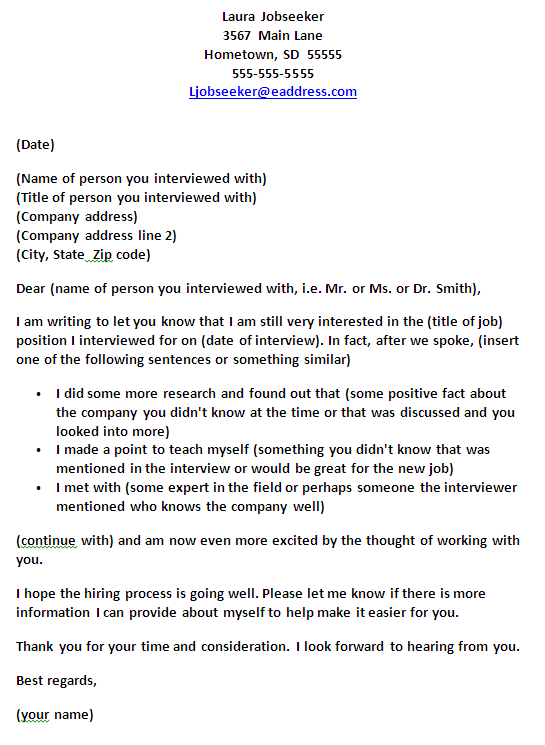 Followup Interview Letter Samples from www.resume-now.com