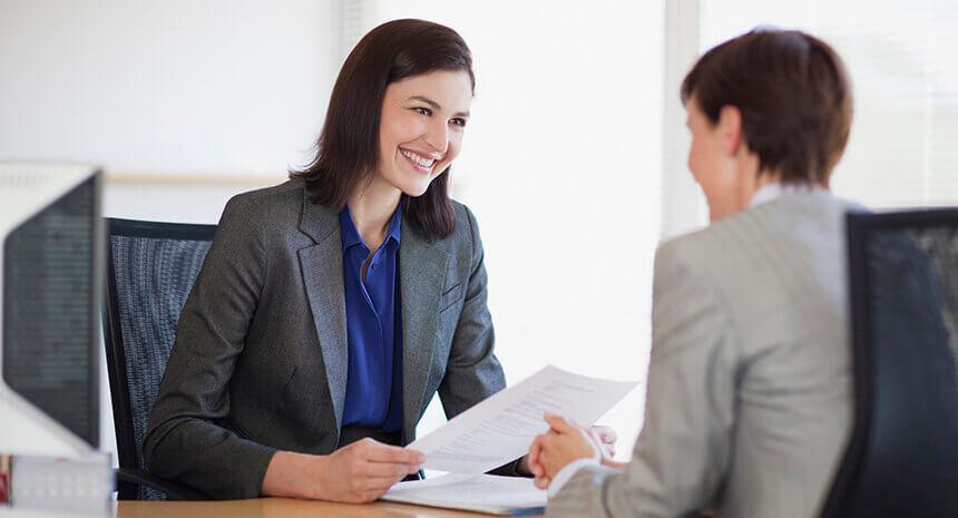 Interviewer smiling at the candidate