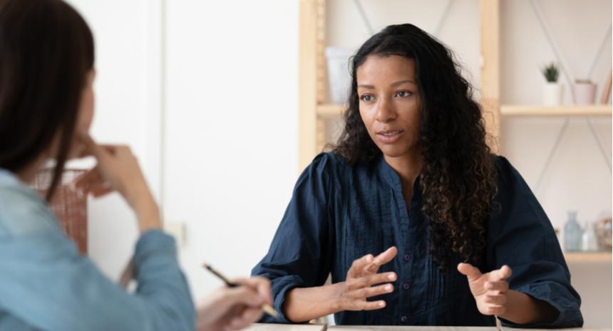 Woman nervous during job interview