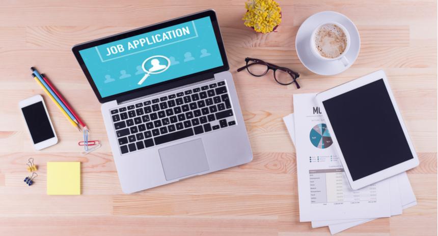 Laptop screen with job application