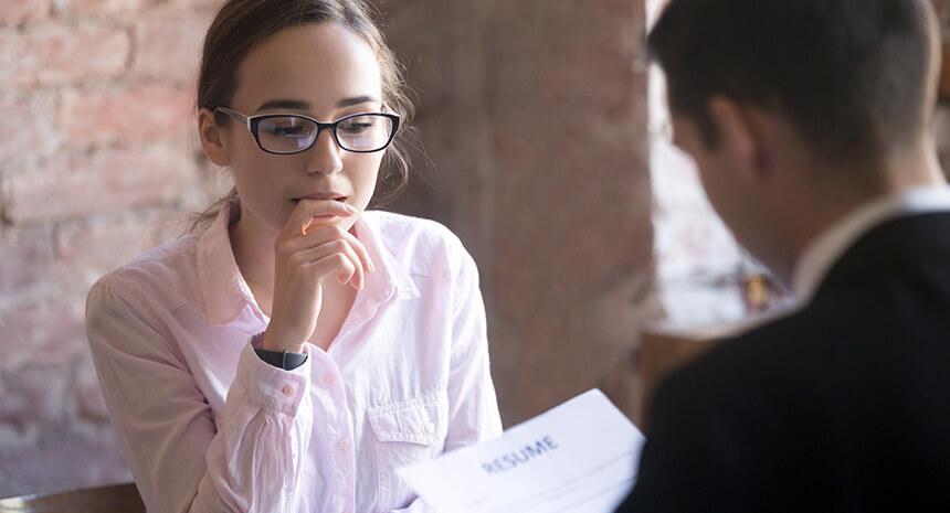 Young woman worried on a job interview