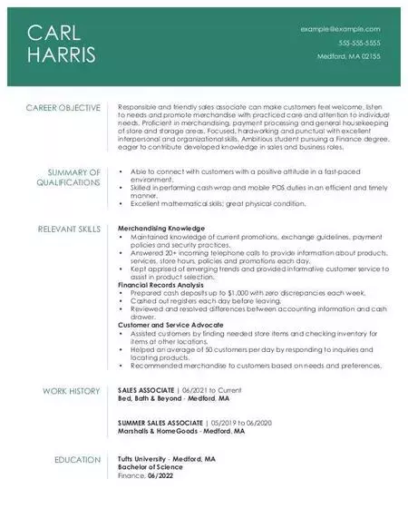 Sales Associates Resume Example