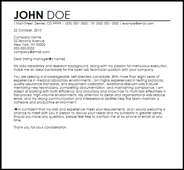Medical Lab Technician Cover Letter For New Graduate ... (604 x 557 Pixel)