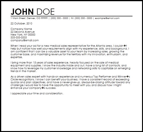 Medical Sales Representative Cover Letter Examples Of 2022 - Resumebuilder.com