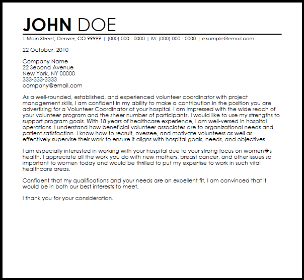 Volunteer Cover Letter Sample from www.resume-now.com