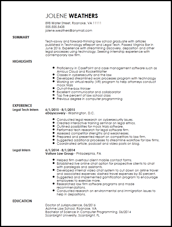 Free Contemporary Legal Internship Resume Template ResumeNow