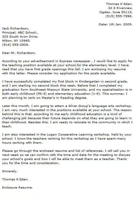 Application Letter For Teacher : Secondary School Teacher Job Application Letter To The Principal Templates At Allbusinesstemplates Com - The letter breaks down the most relevant accomplishments into bullet points.