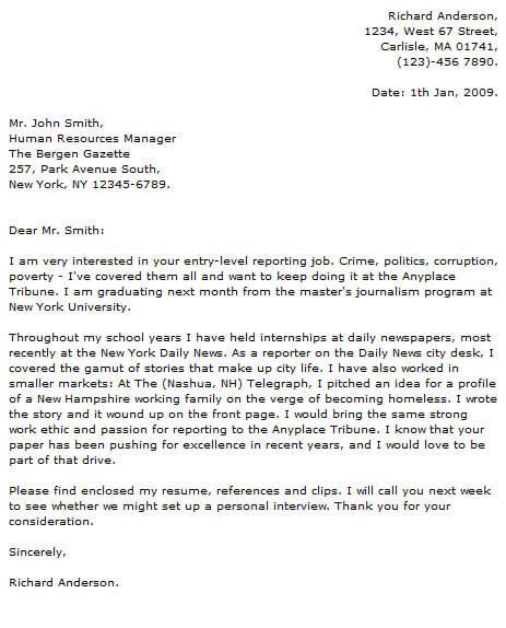 example of cover letter for journalist