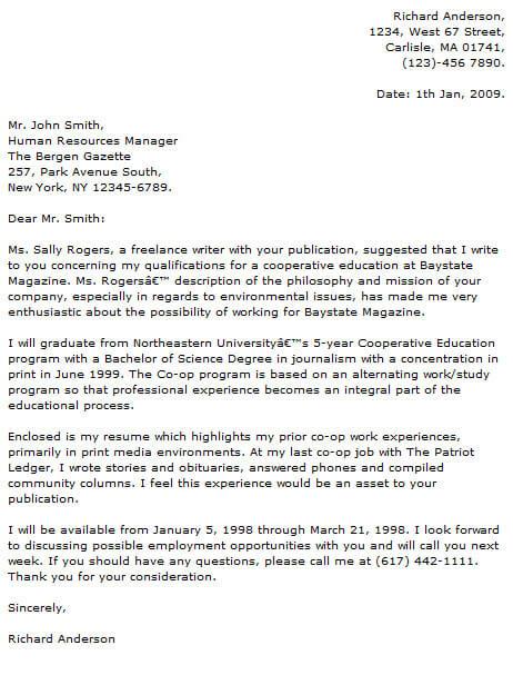 application letter for news writer