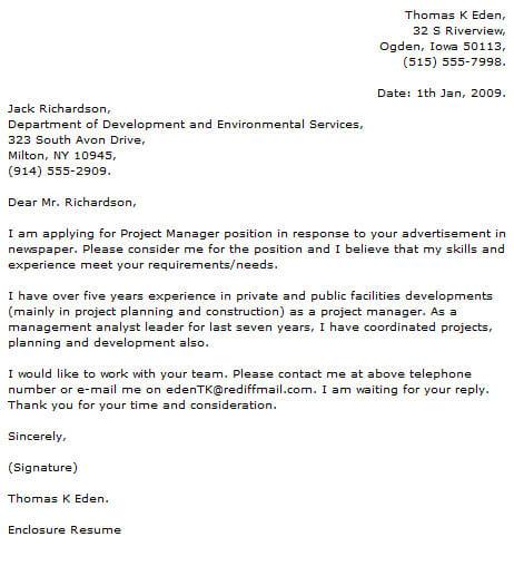 Project Manager Cover Letter Examples Resume Now