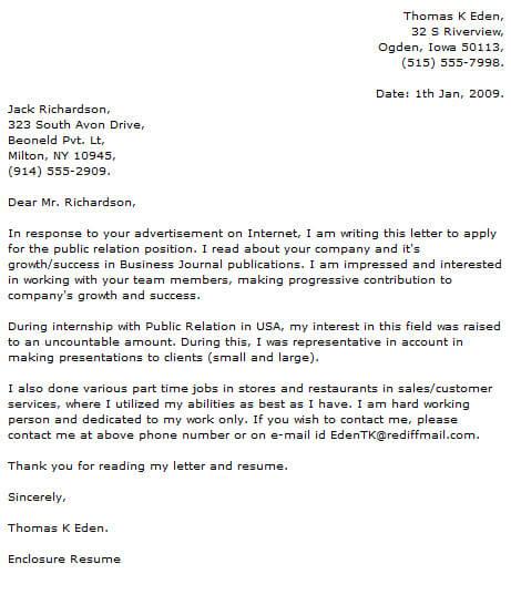 Public Relations Cover Letter Sample from www.resume-now.com