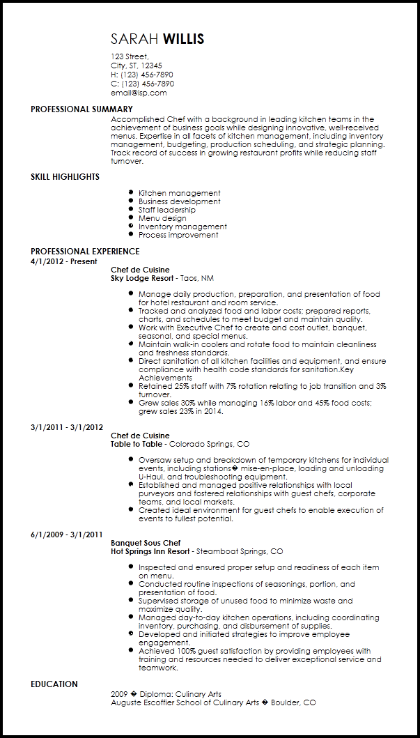 Well Design Kitchen Resume Template Addictips