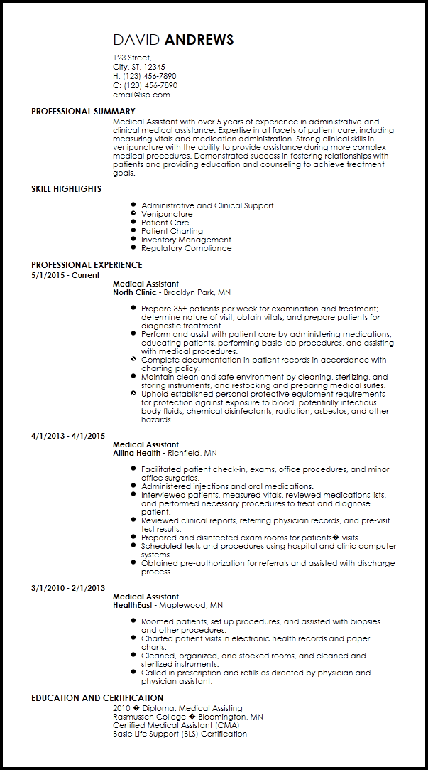 Medical Assistant Resume Template Free from www.resume-now.com