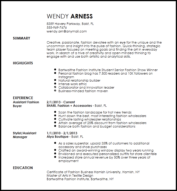 resume fashion buyer