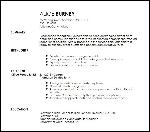 Free Medical Receptionist Creative Resume Template Resume Now