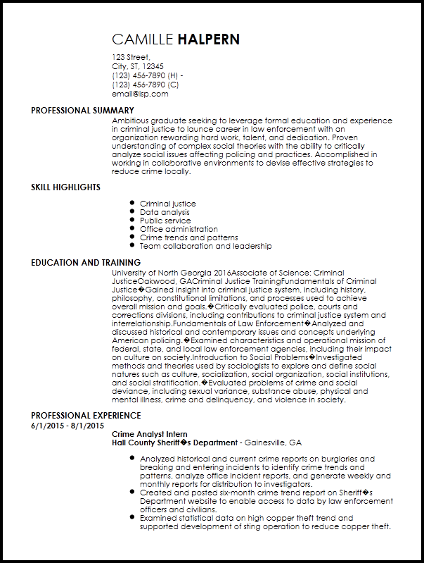 Criminology resume examples