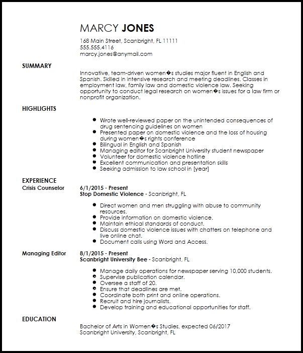 Free Entry Level Legal Internship Resume Template Resume Now