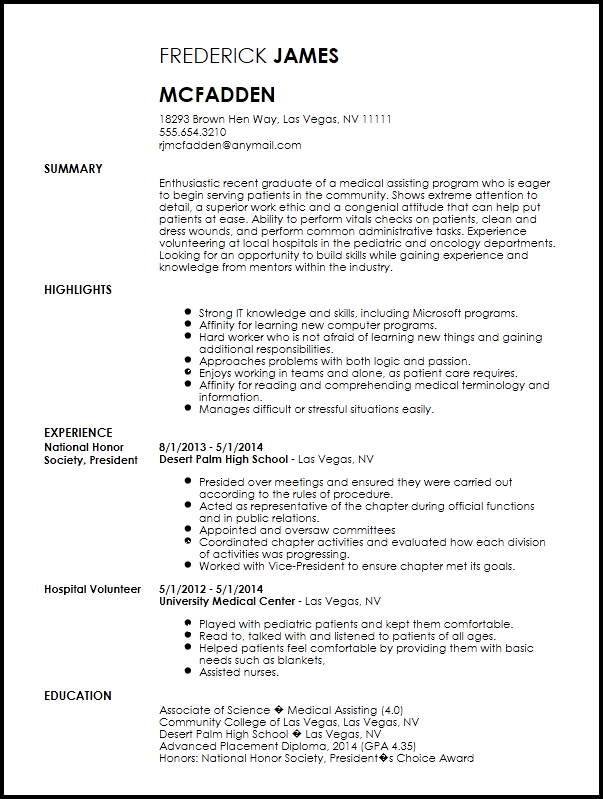 Free Entry Level Medical Assistant Resume Example Resume Now