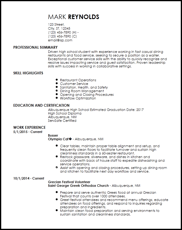 School Resume Template