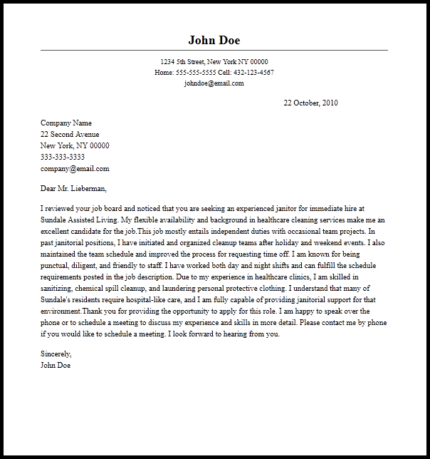 sample of application letter for janitor