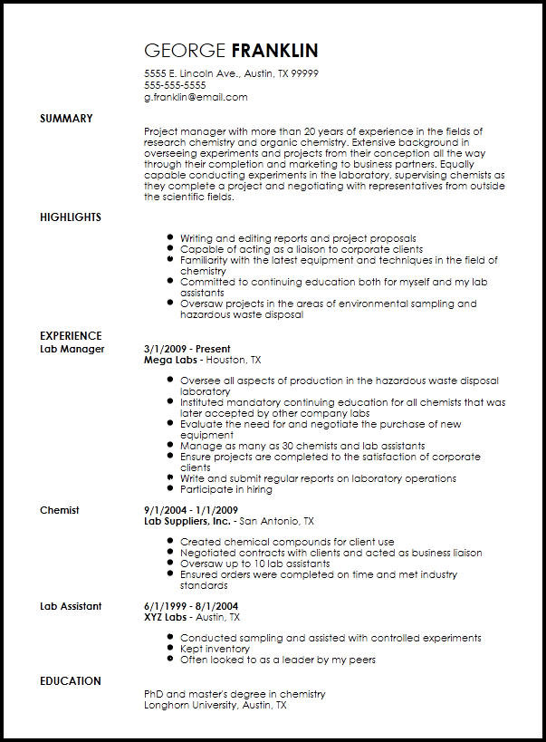 phd chemistry resume