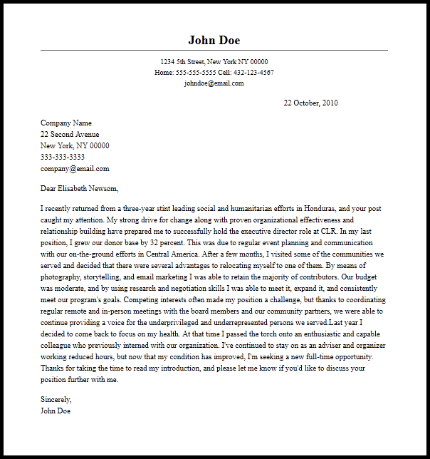 executive job application cover letter