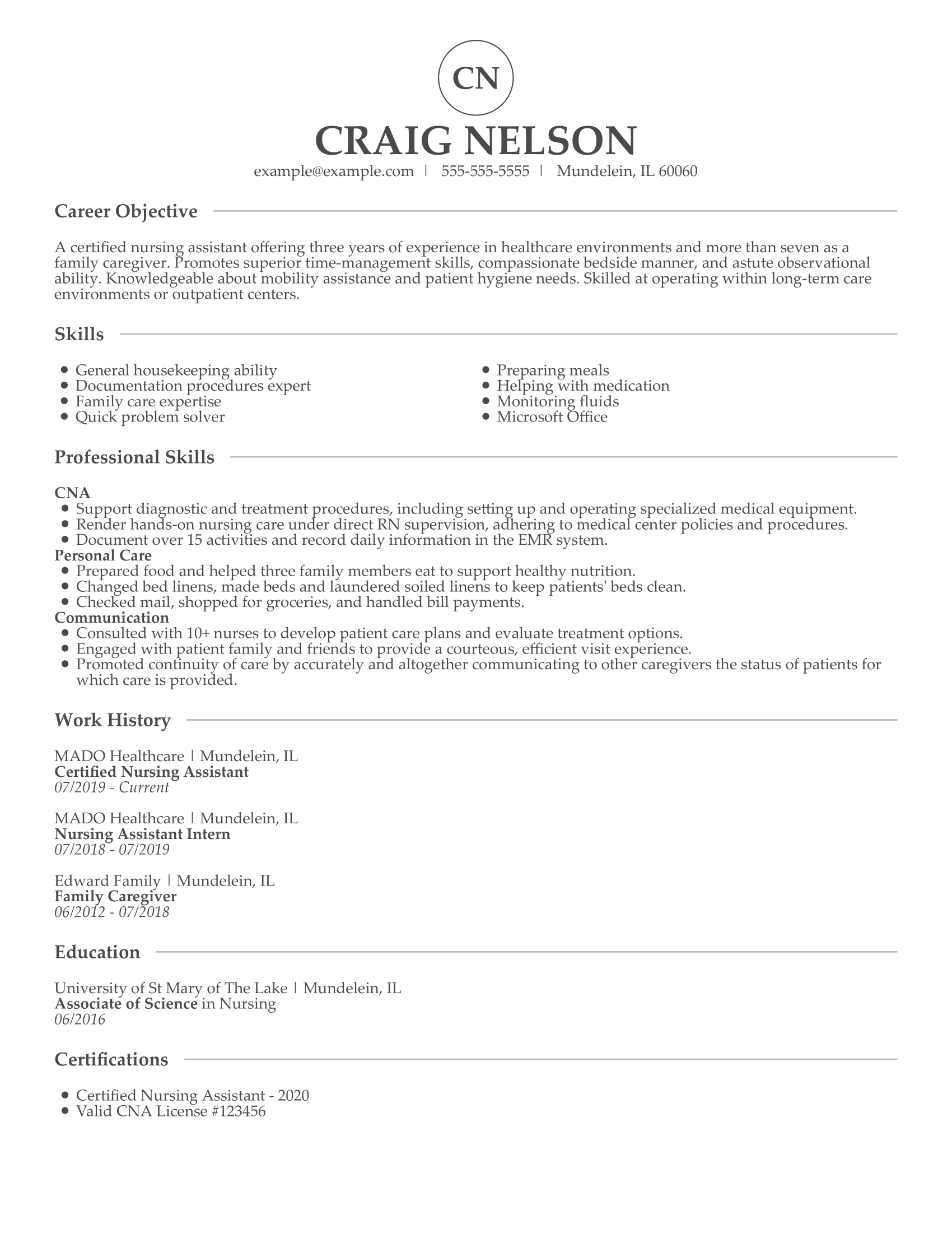 resume summary examples for internship