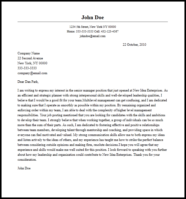 cover letter for senior project manager post